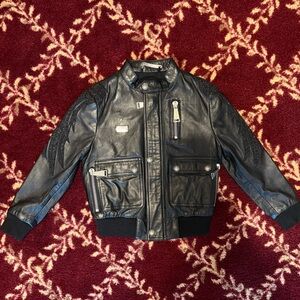 Philipp Plein Black Leather Kids Jacket